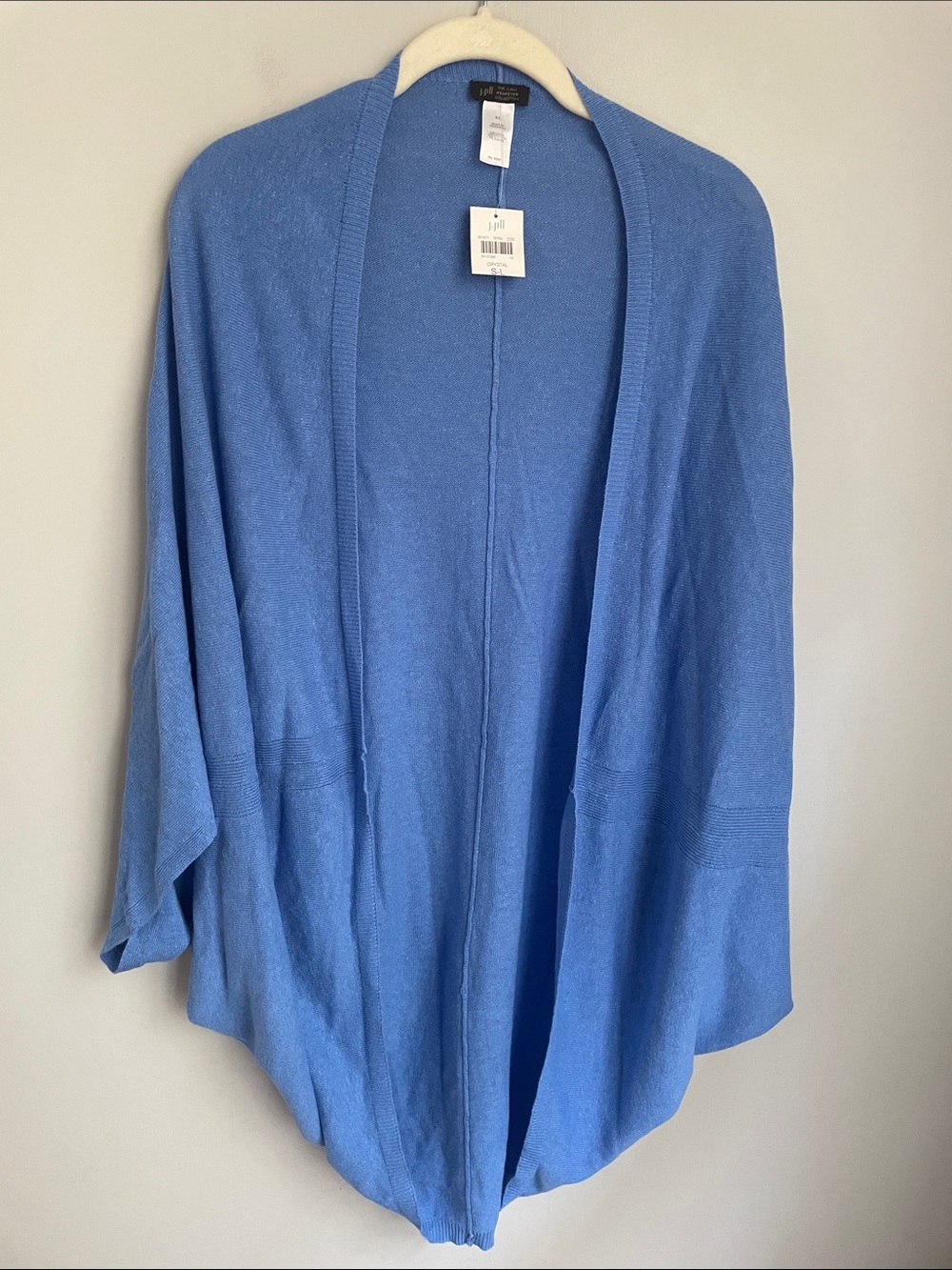 New J.Jill  Blue Open-Front Draped Cocoon Style Linen Blend Cardigan Size S-L